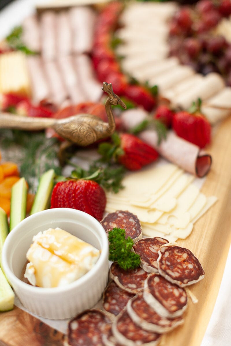 Charcuterie board with meats and cheese