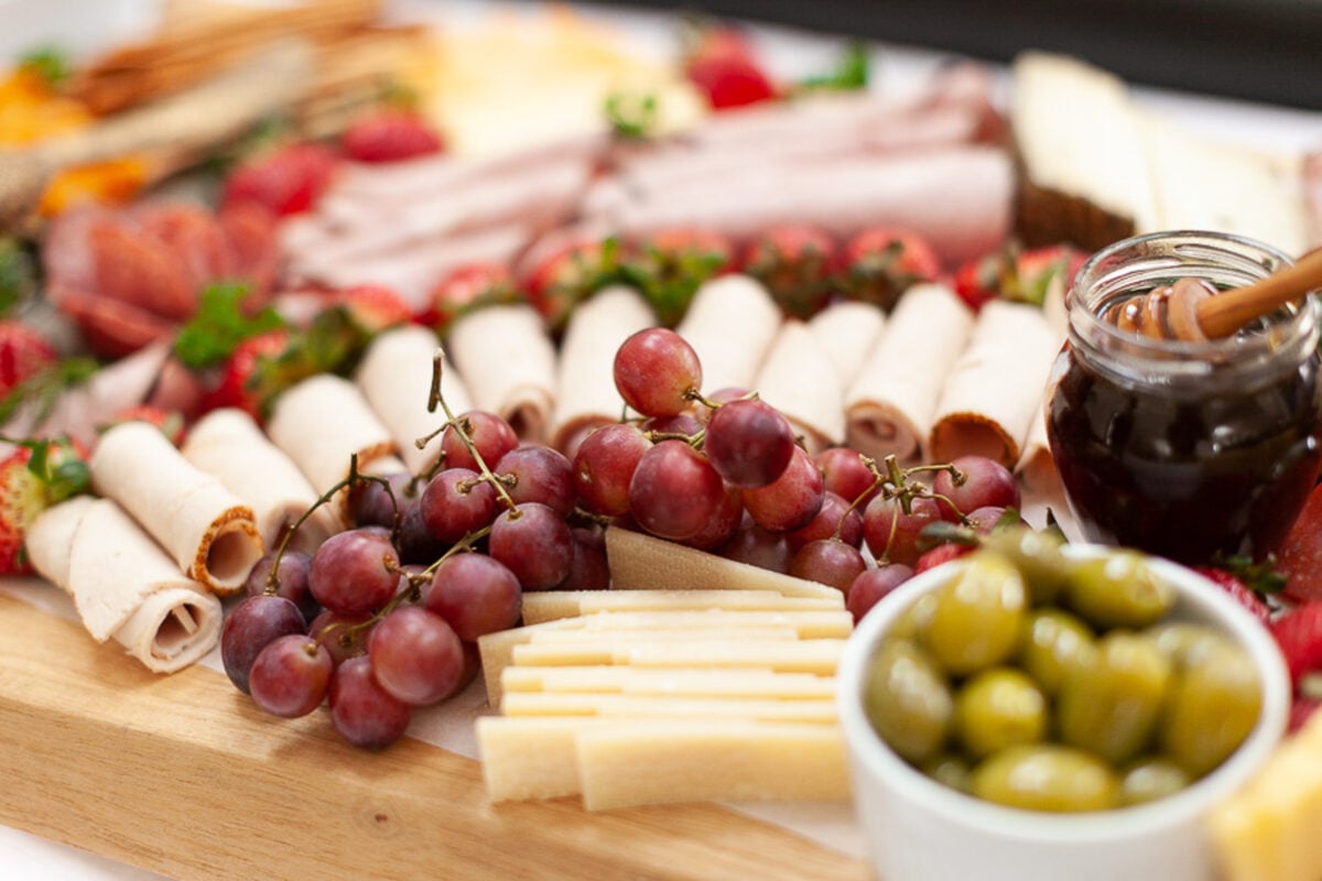Charcuterie board with meats and cheese
