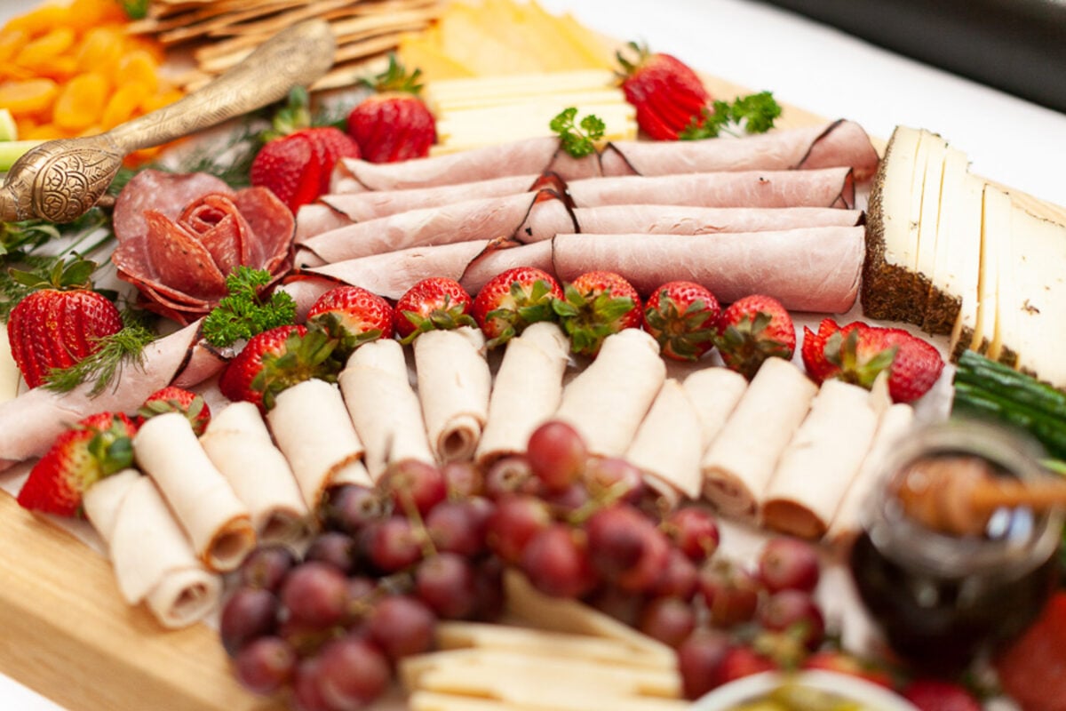 Charcuterie board with meats and cheese