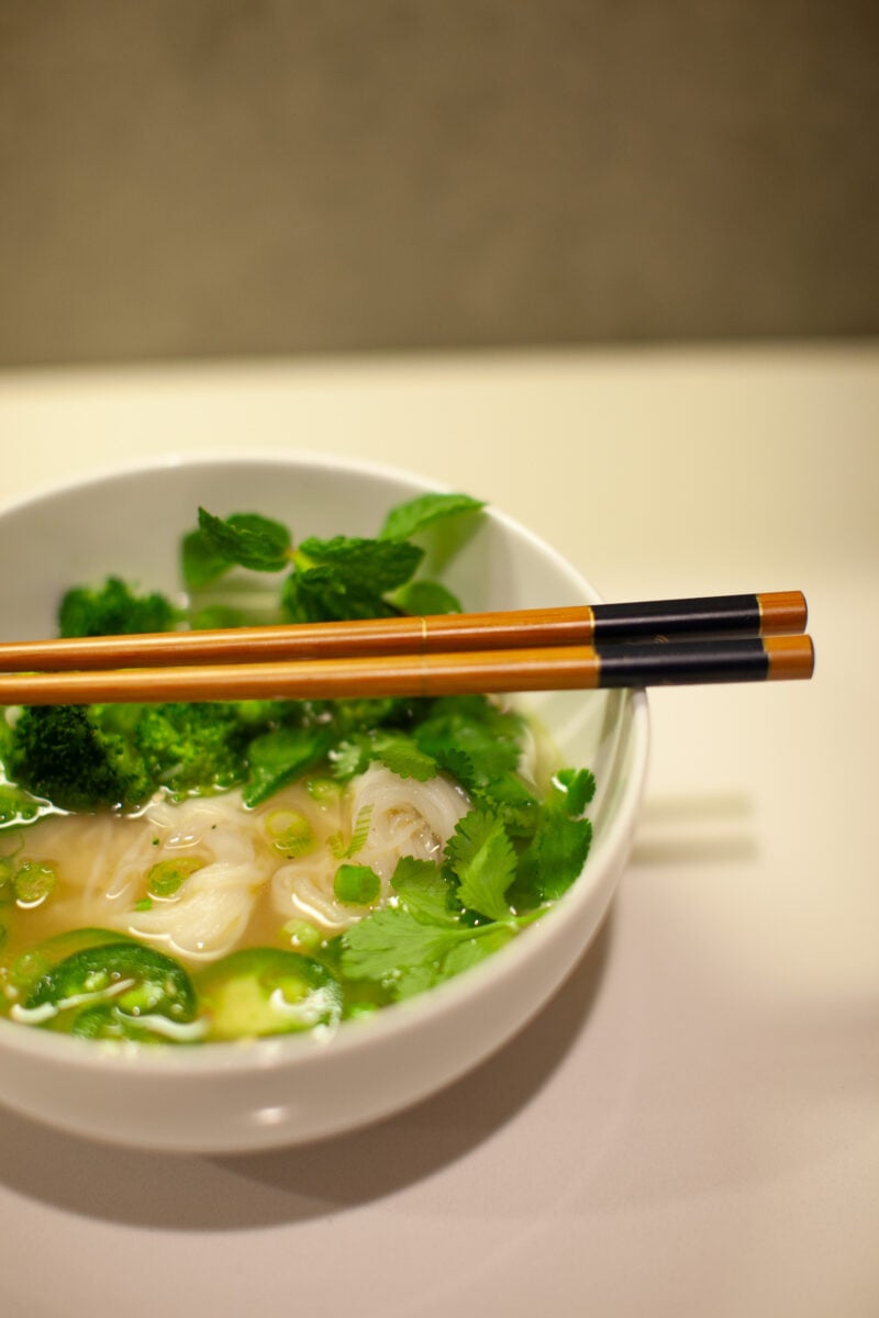 Pho noodle soup with chopsticks