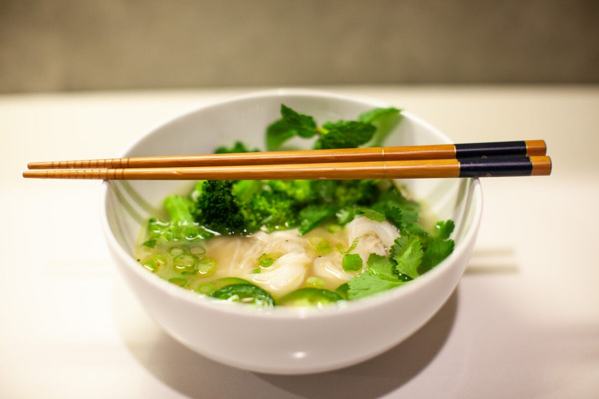 Pho noodle soup with chopsticks