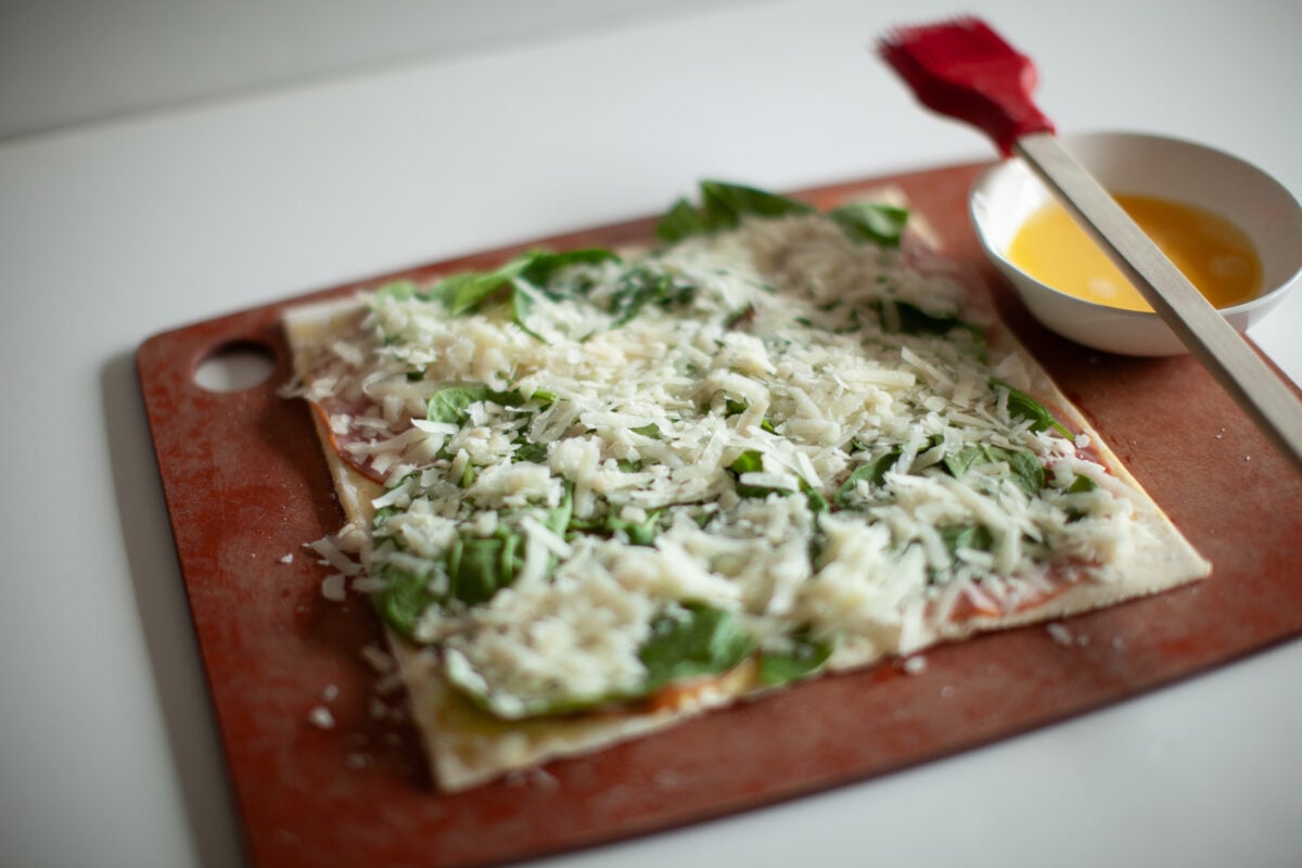 Puff pastry prosciutto spinach parmesan prep