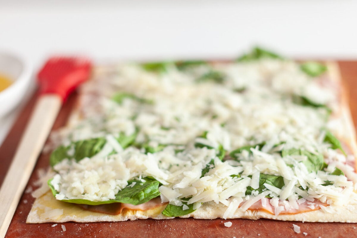 Puff pastry prosciutto spinach parmesan prep